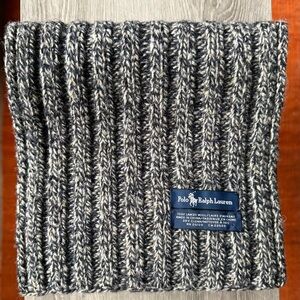 Polo Ralph Lauren Ribed-Knit Lambswool Gray & White Marbled Scarf
